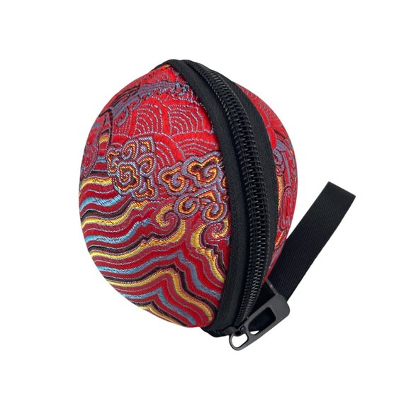 Compact Red Brocade Tea Caddy Hard Shell Zipper Case With Wrist Strap For Tea Cu - Picture 2 of 6